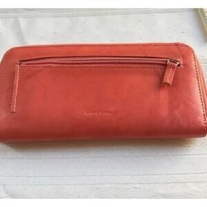 Vintage Coral Leather Zip-Around Wallet